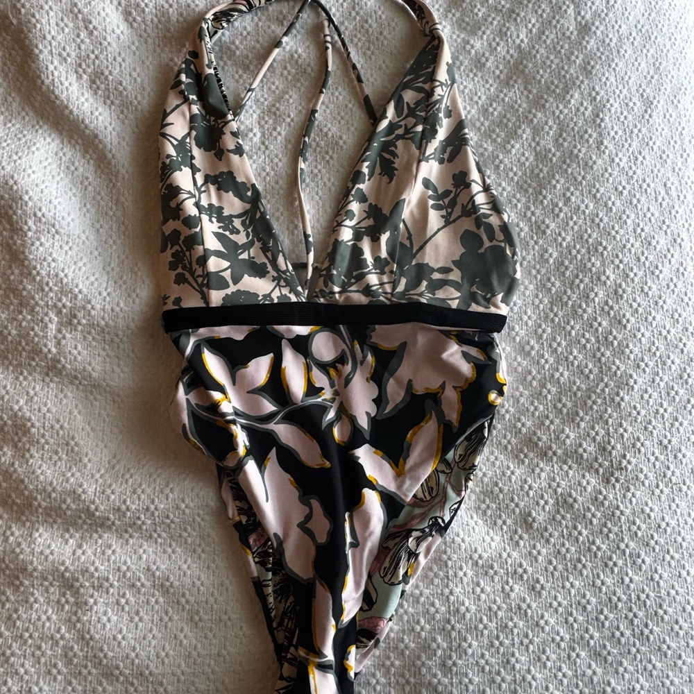 Floral Halter One-Piece Swimsuit - Reversible